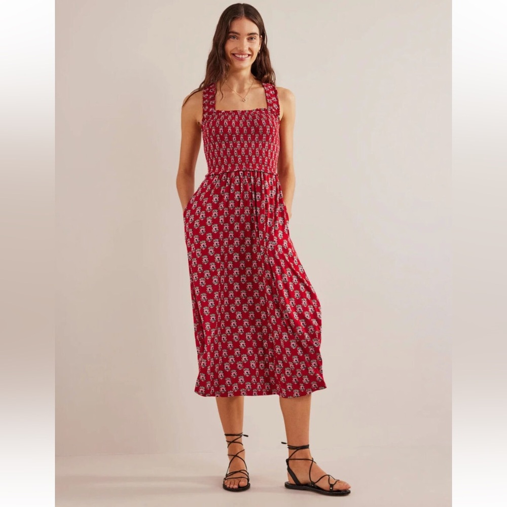 Boden Cross-Back Cotton Midi Dress in Poinsettia Dainty Floret